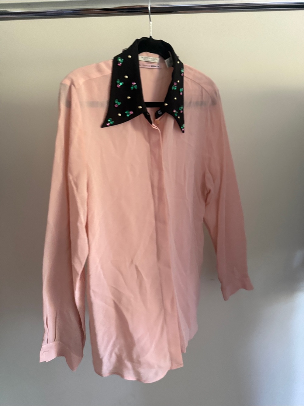 Scotch & Soda Pink Button-Down Blouse with Black Embellished Collar